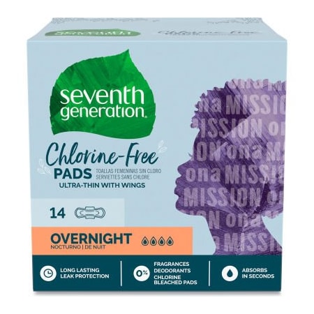 United Stationers Supply Seventh Generation, Chlorine-Free Ultra Thin Pads with Wings, Overnight, 14/Pack SEV450039PK